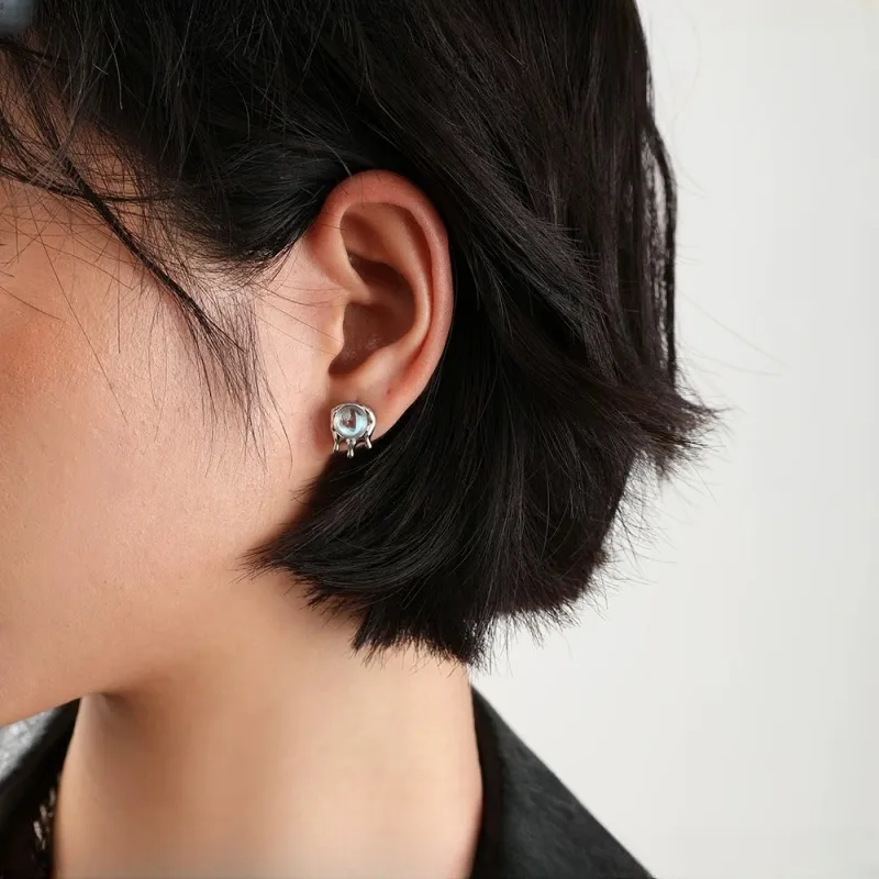 ZWU Sterling Silver High Cold Ear Studs For Pierced Ears Accessories Unisex-3