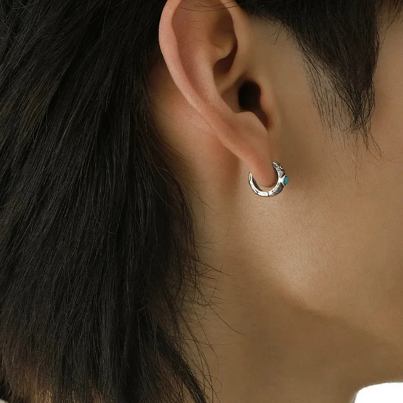 ZWU 925 Sterling Silver Punk Hoop Earrings Unisex-2