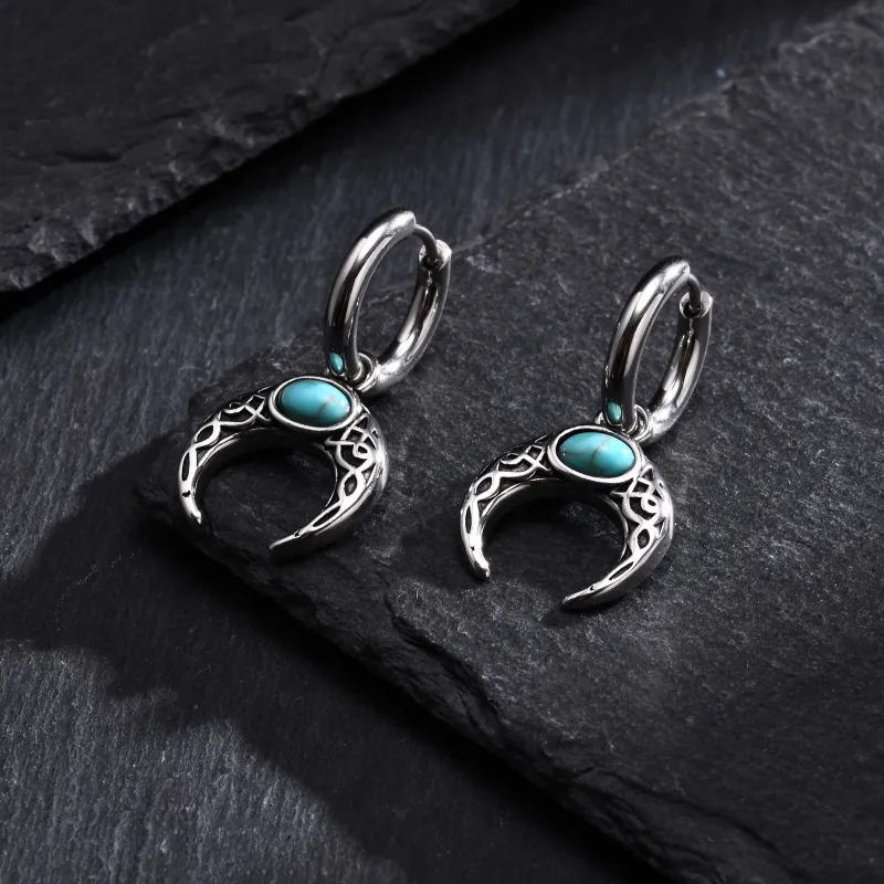ZWU Titanium Steel Moon Vintage Moon Hoop Earrings With Ear Clips Unisex-6