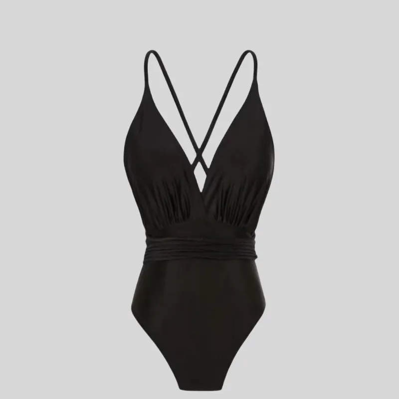 SINGLELADY Sexy One-Piece For Small Bust Gathering Tummy-Flattening Conservative Pure Desire Hot Spring Swimsuit-1