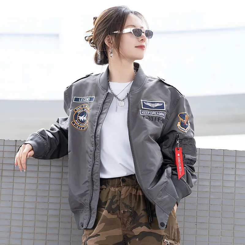 UOD American Jackets & Coats MA 1 Baseball Jacket Coat Unisex Dark Gray-2