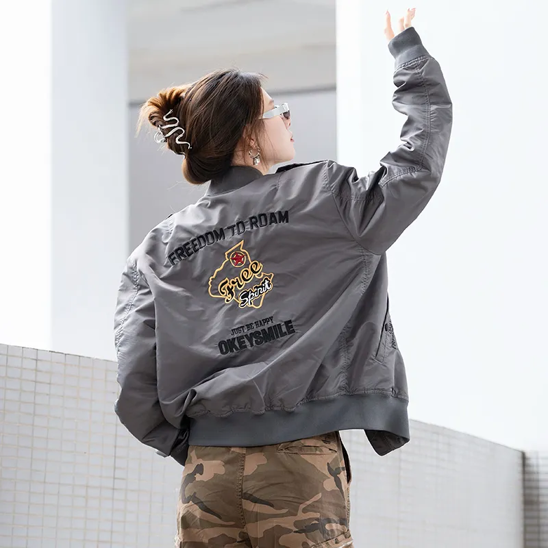 UOD American Jackets & Coats MA 1 Baseball Jacket Coat Unisex Dark Gray-4