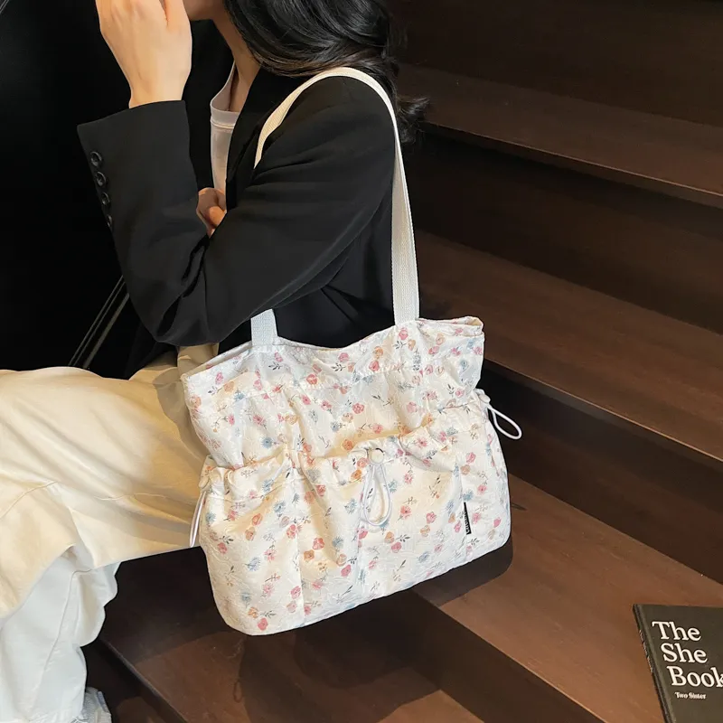 Worm's Home Nylon Tote Bag, Shoulder Bag Women's Gray/White/Black-2