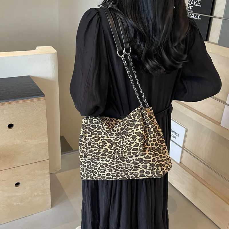 Worm's Home Canvas Handbag, Shoulder Bag Regular Women's Leopard Print/White/Blue-2