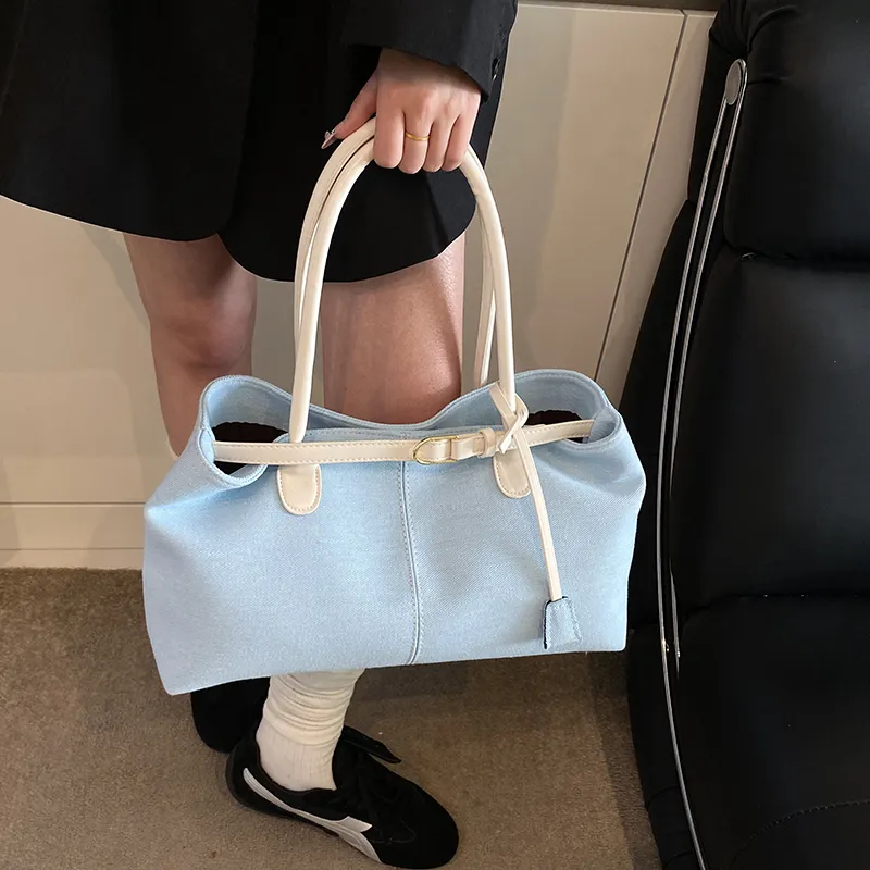 Worm's Home PU Shoulder Bag Regular Women's Black/Dark Blue/Light Blue & White/Light Blue &-9