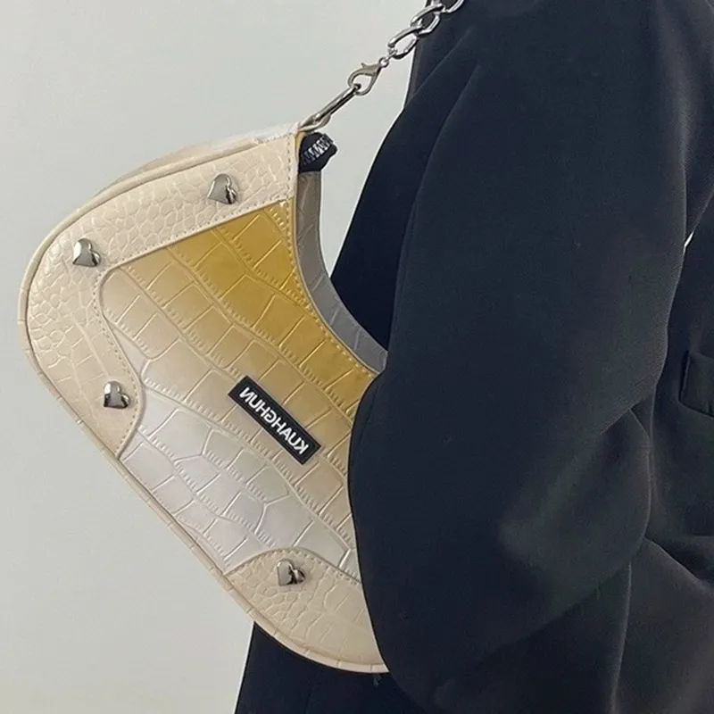 Worm's Home Artificial Leather Crossbody Bag Women's Gradient Yellow-3