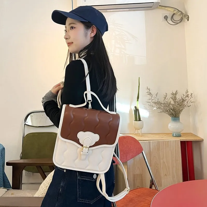 Worm's Home PU Backpack Regular Women's Ecru/Silver/Black/Brown-1