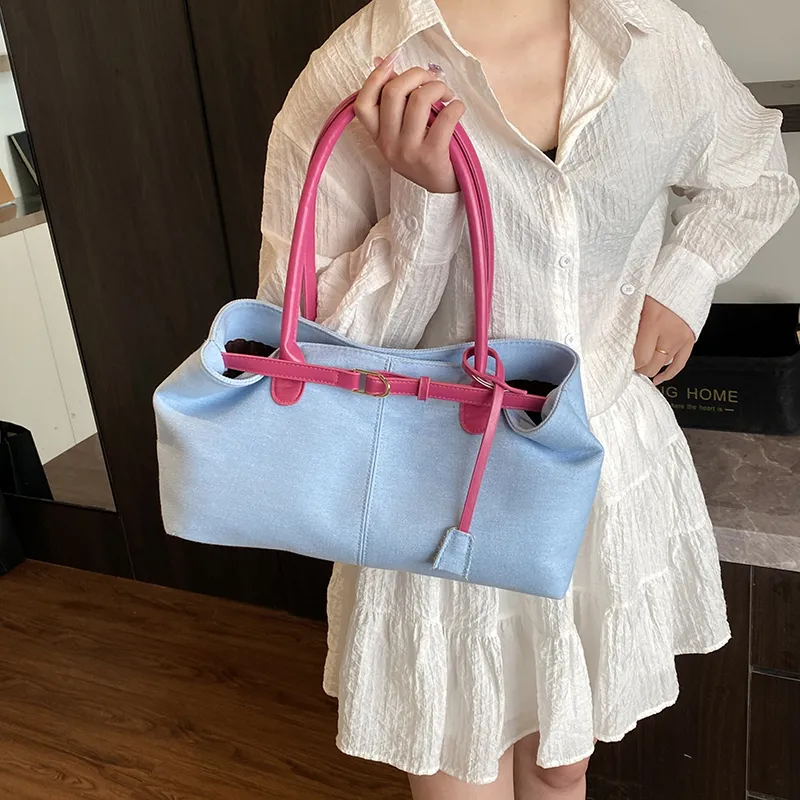 Worm's Home PU Shoulder Bag Regular Women's Black/Dark Blue/Light Blue & White/Light Blue &-14