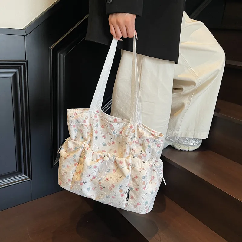 Worm's Home Nylon Tote Bag, Shoulder Bag Women's Gray/White/Black-3