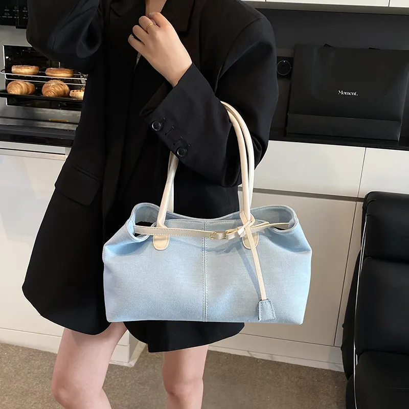 Worm's Home PU Shoulder Bag Regular Women's Black/Dark Blue/Light Blue & White/Light Blue &-10
