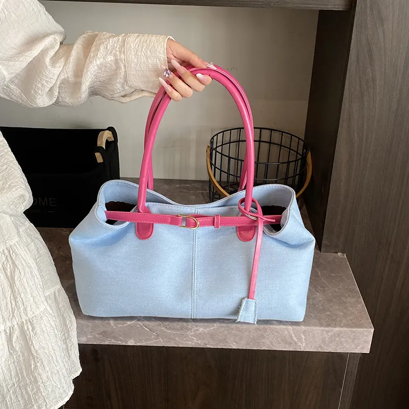 Worm's Home PU Shoulder Bag Regular Women's Black/Dark Blue/Light Blue & White/Light Blue &-13