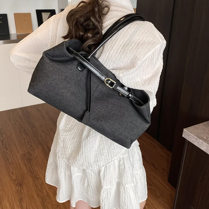 Worm's Home PU Shoulder Bag Regular Women's Black/Dark Blue/Light Blue & White/Light Blue &-3