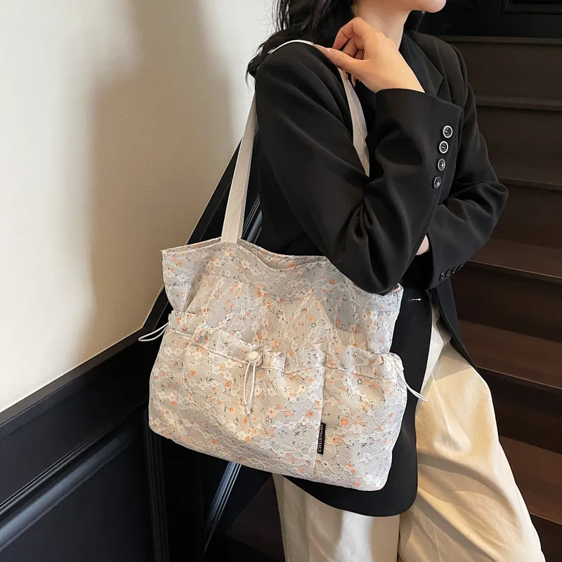 Worm's Home Nylon Tote Bag, Shoulder Bag Women's Gray/White/Black-9