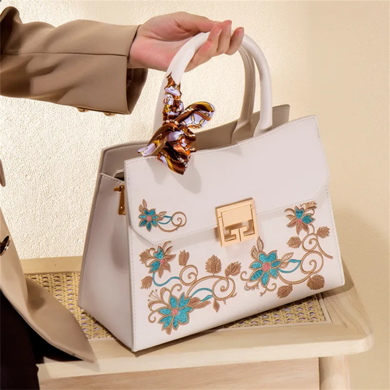 Worm's Home Pu Crossbody Bag One Shoulder Handbag Women's Floral Ecru-6