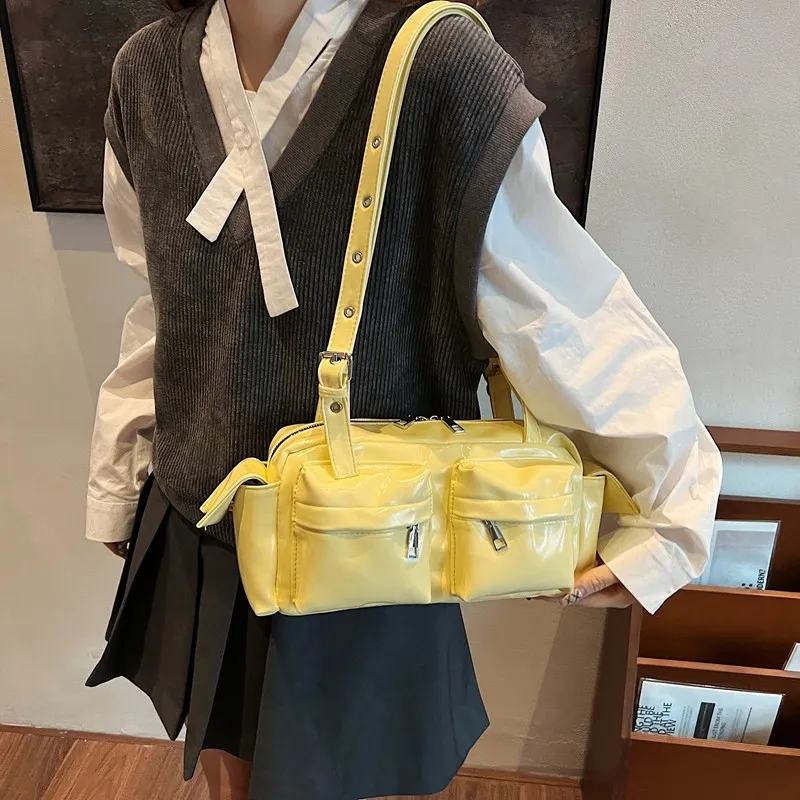 Worm's Home PU Shoulder Bag Regular Women's White/Black/Red/Yellow/Pink/Coffee/Brown-8