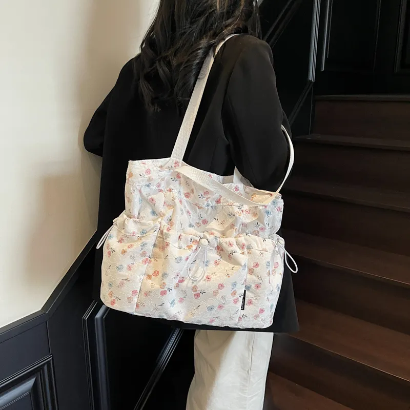 Worm's Home Nylon Tote Bag, Shoulder Bag Women's Gray/White/Black-4