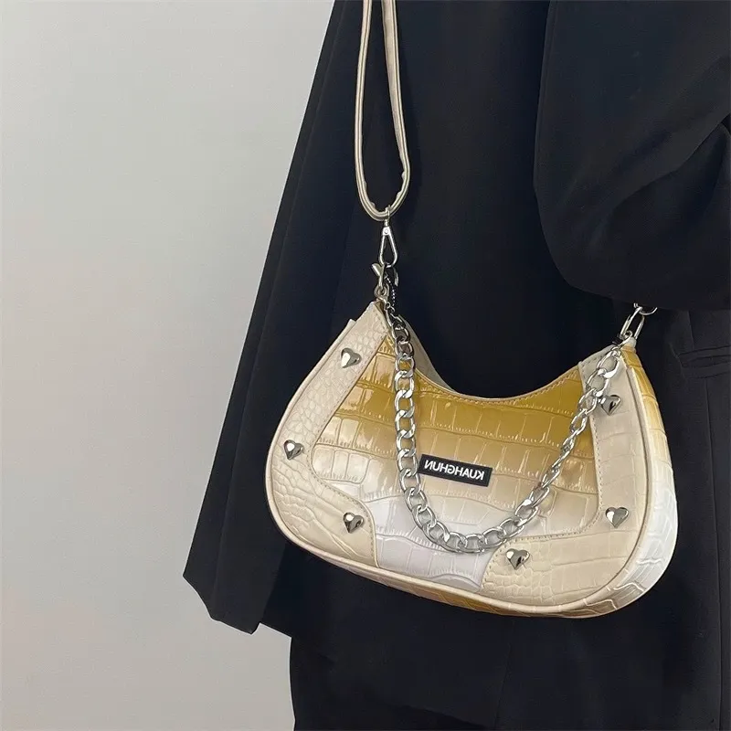 Worm's Home Artificial Leather Crossbody Bag Women's Gradient Yellow-1