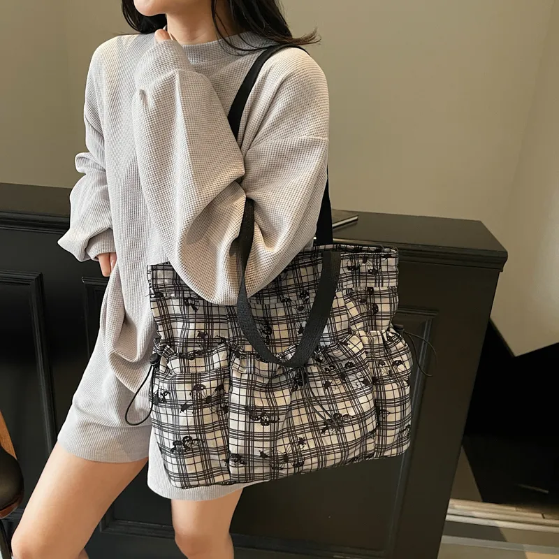 Worm's Home Nylon Tote Bag, Shoulder Bag Women's Gray/White/Black-14