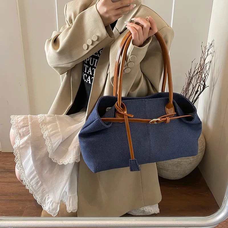 Worm's Home PU Shoulder Bag Regular Women's Black/Dark Blue/Light Blue & White/Light Blue &-6
