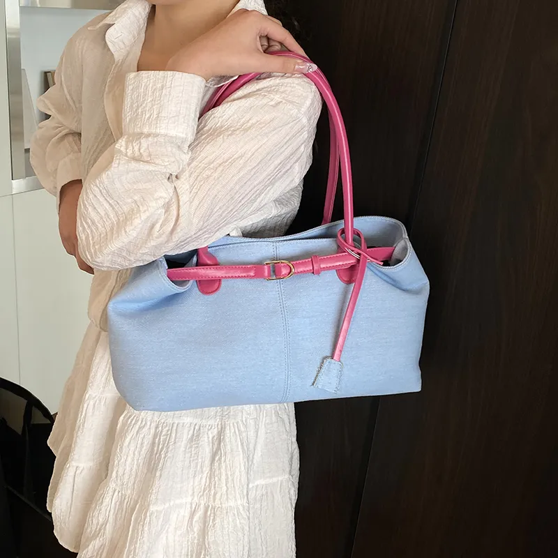 Worm's Home PU Shoulder Bag Regular Women's Black/Dark Blue/Light Blue & White/Light Blue &-15