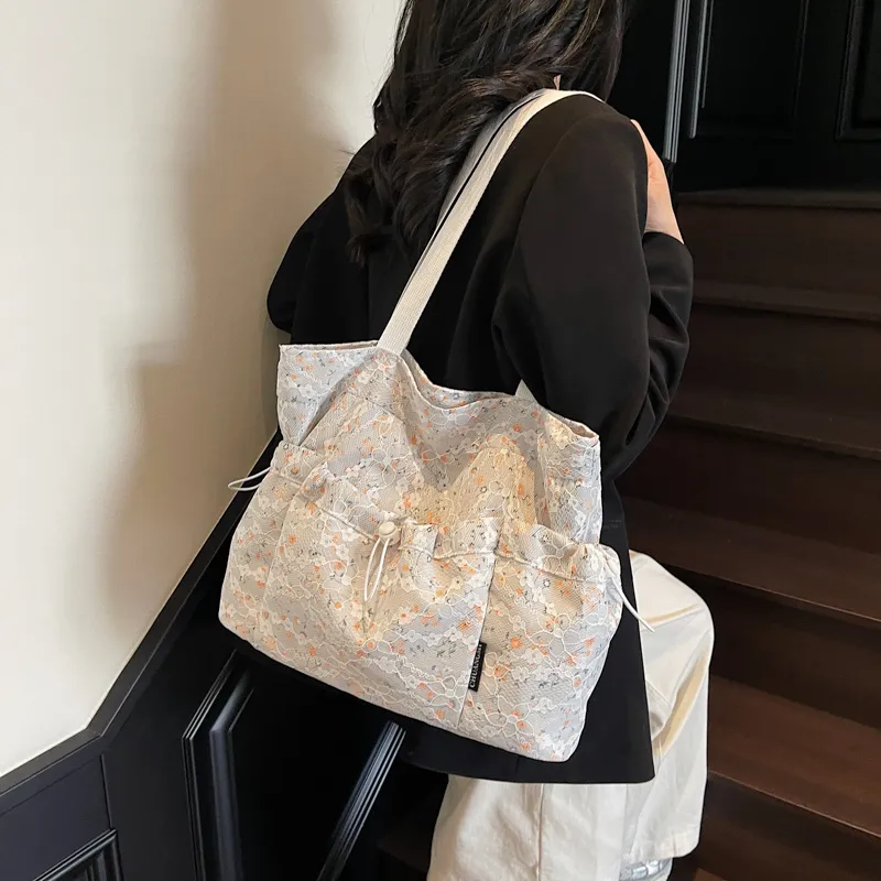 Worm's Home Nylon Tote Bag, Shoulder Bag Women's Gray/White/Black-8