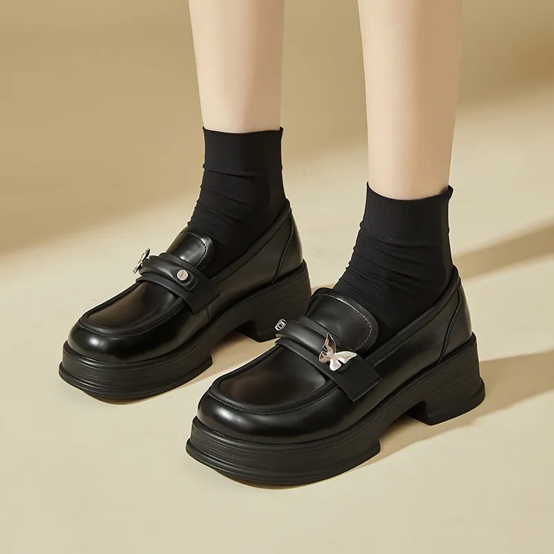 EXULL Q Ballet Flats Loafers 5cm Women's Black-5