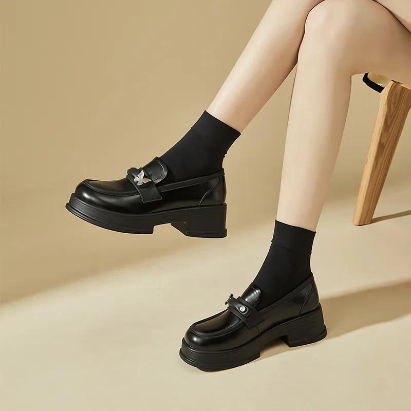 EXULL Q Ballet Flats Loafers 5cm Women's Black-4