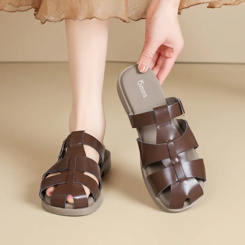 15 MINS Rubber Sole Quiet Closed Toe Slippers Women's-13