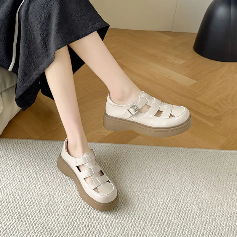 15 MINS Roman Sandals 4.5cm Women's Beige Apricot-4