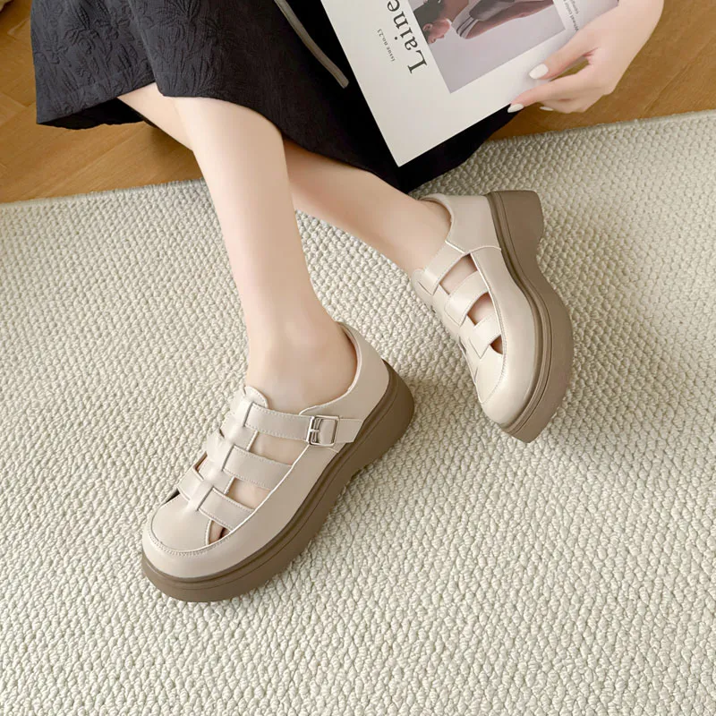 15 MINS Roman Sandals 4.5cm Women's Beige Apricot-2