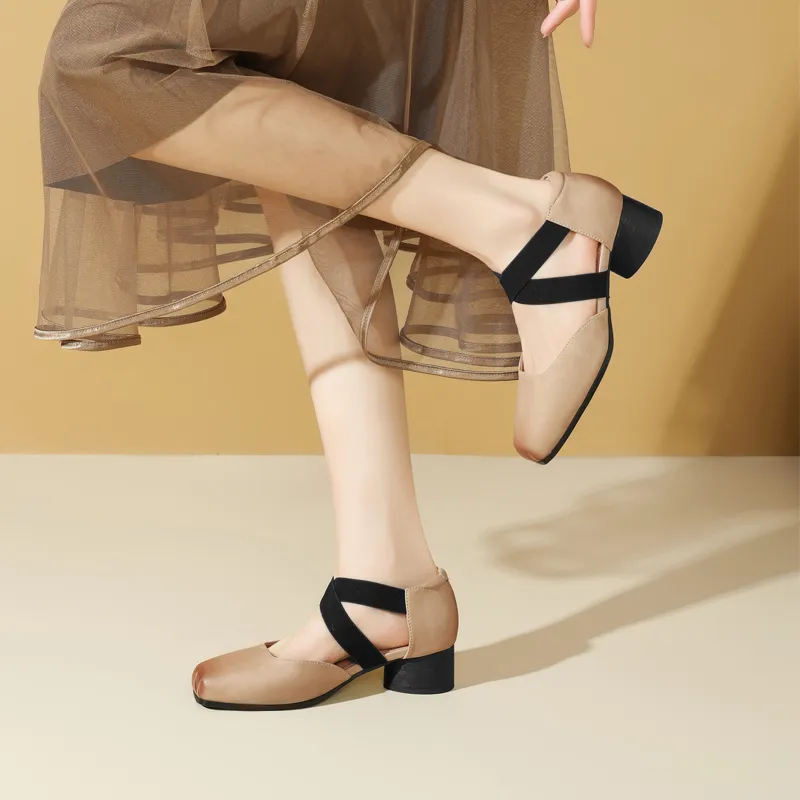 15 MINS High Heels Women's Apricot/Black-2