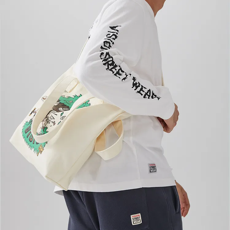 Vision Street Wear Cotton One Shoulder Handbag Regular Unisex Ecru-3