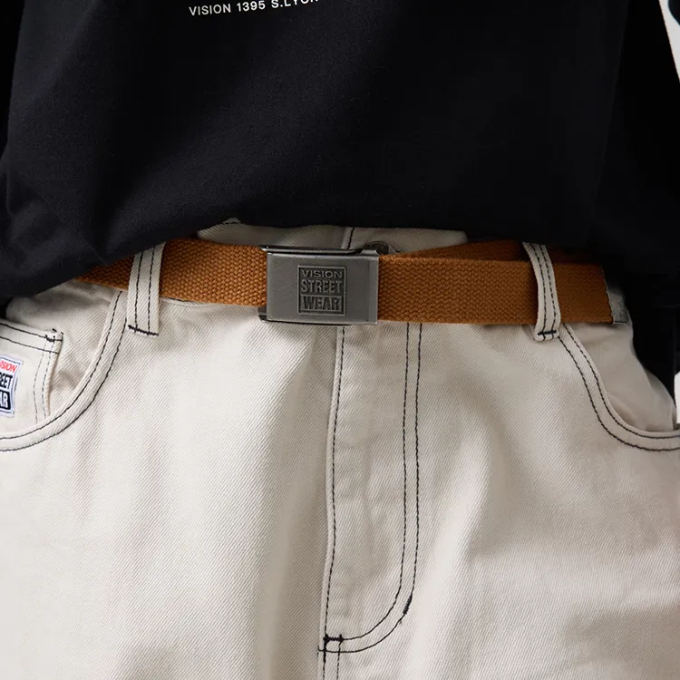 Vision Street Wear American Vintage Canvas Metal Buckle Two Tone Sports Belts Unisex-3