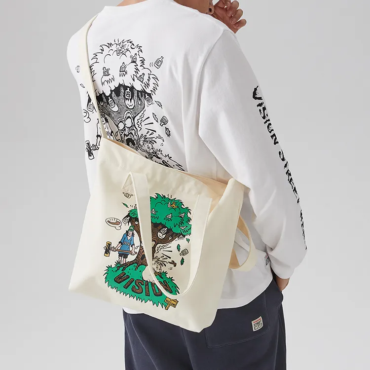 Vision Street Wear Cotton One Shoulder Handbag Regular Unisex Ecru-2