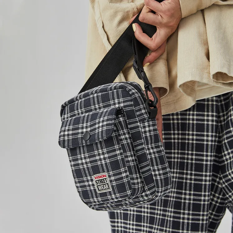 Vision Street Wear Cotton Linen Crossbody Bag Regular Unisex Plaid-4
