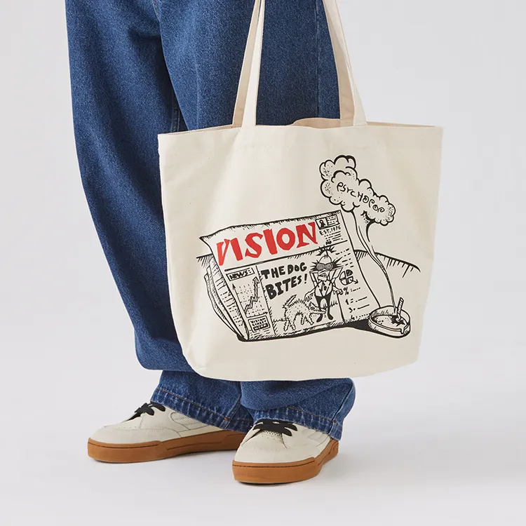 Vision Street Wear Cotton One Shoulder Handbag Regular Unisex Ecru-3