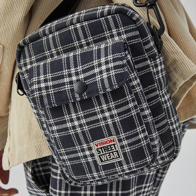 Vision Street Wear Cotton Linen Crossbody Bag Regular Unisex Plaid-3
