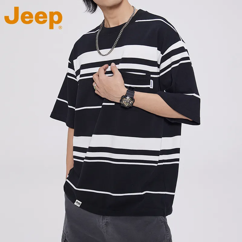 Jeep JEEPlifestyle T Shirt Unisex Black White Stripes-5