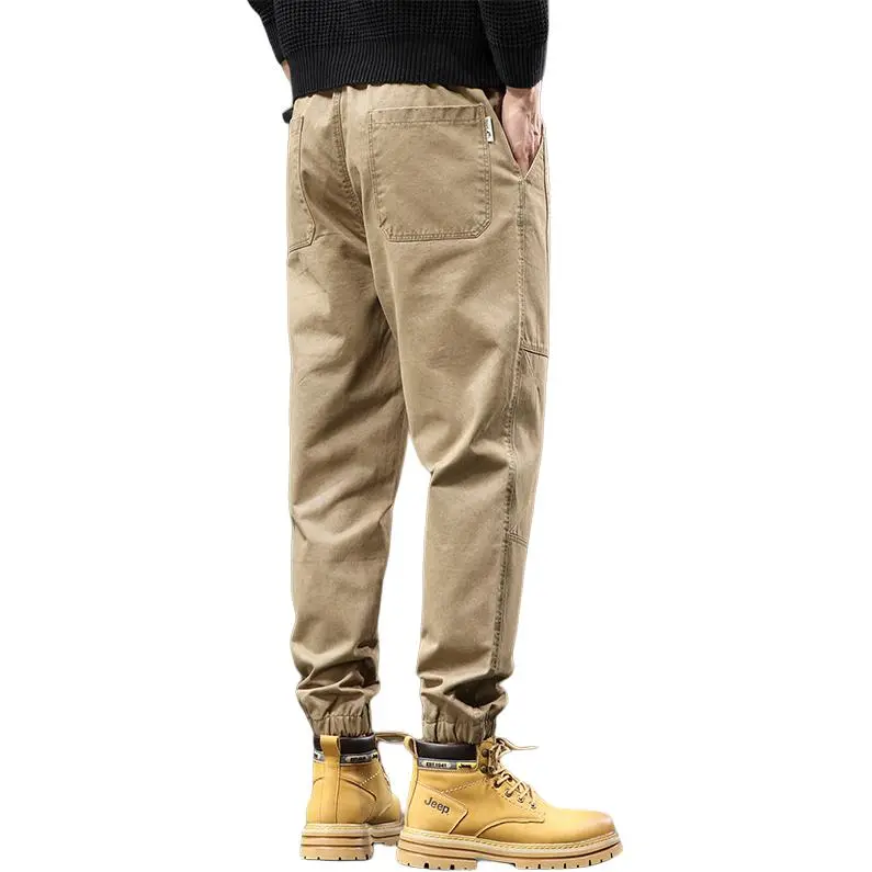 Jeep Loose Fit Elastic Cuff Solid Color Trendy Youth Tie Up Elastic Waistband Ankle Length Pants Men's-19