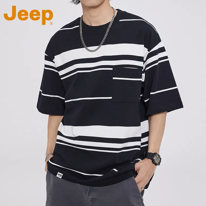 Jeep JEEPlifestyle T Shirt Unisex Black White Stripes-3