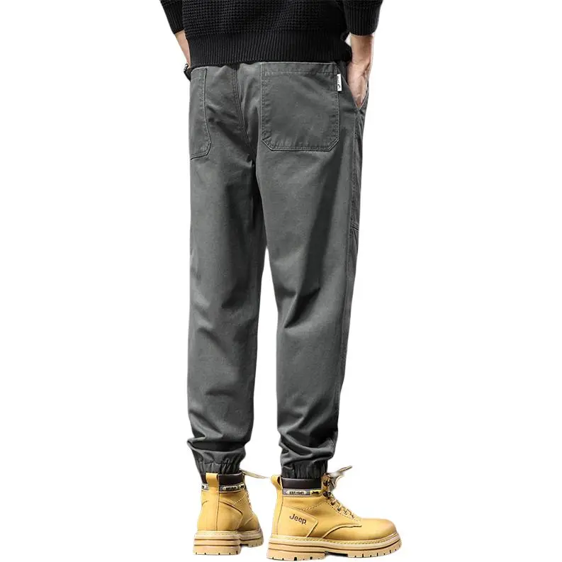 Jeep Loose Fit Elastic Cuff Solid Color Trendy Youth Tie Up Elastic Waistband Ankle Length Pants Men's-13
