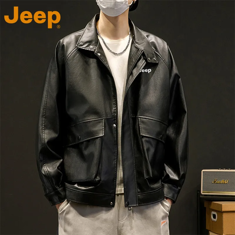 Jeep Black Knight Series Leather Jacket Unisex-2