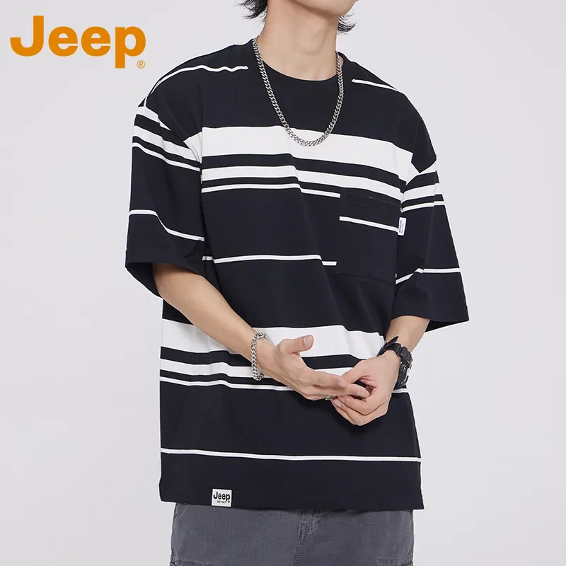 Jeep JEEPlifestyle T Shirt Unisex Black White Stripes-2