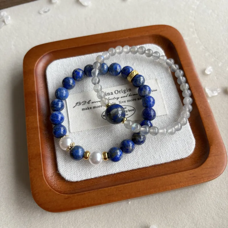Fengyun Pavilion Blue Striped Stone Bracelets Women's-1