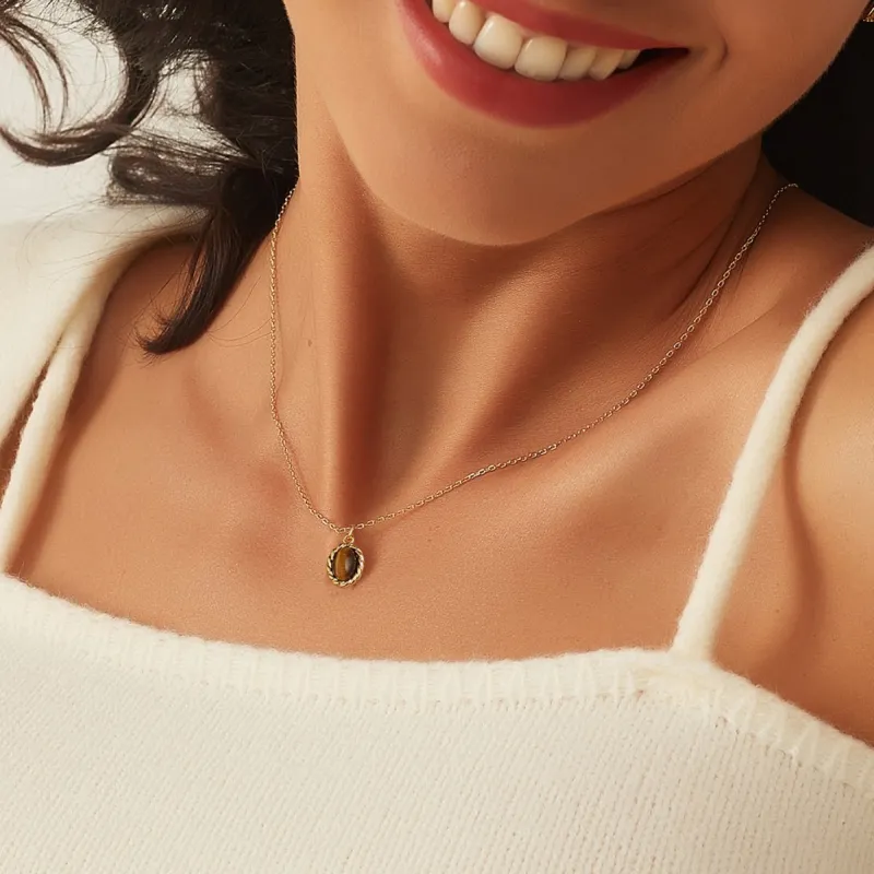 Fengyun Pavilion Tiger's Eye Stone Necklaces Women's-2
