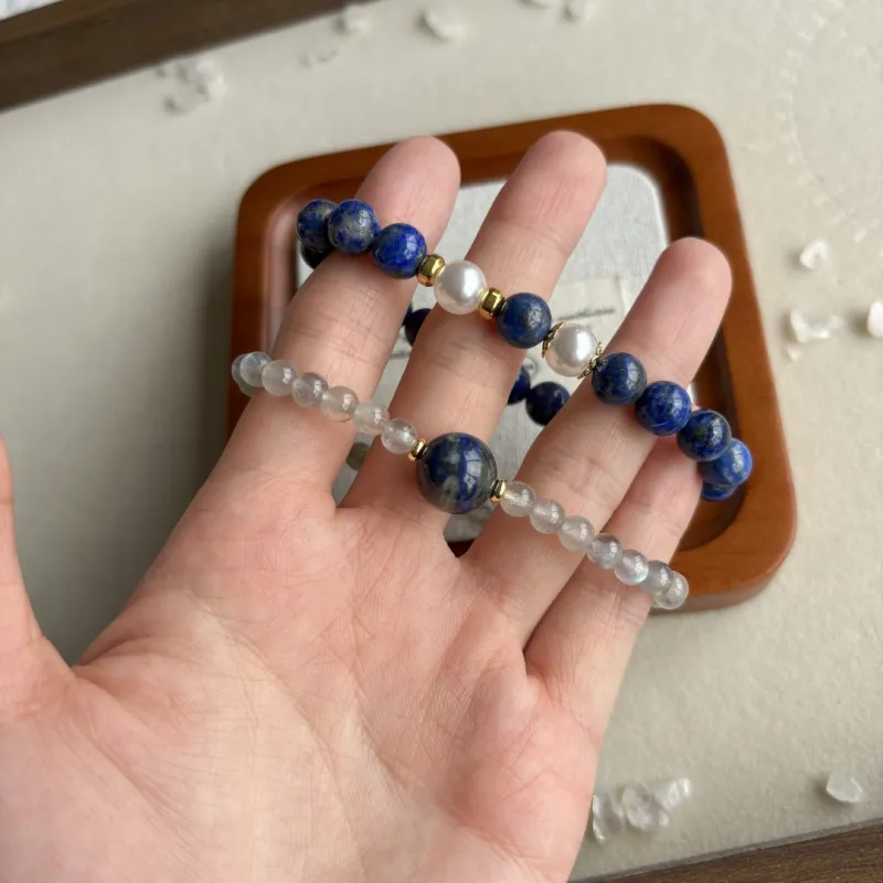 Fengyun Pavilion Blue Striped Stone Bracelets Women's-3