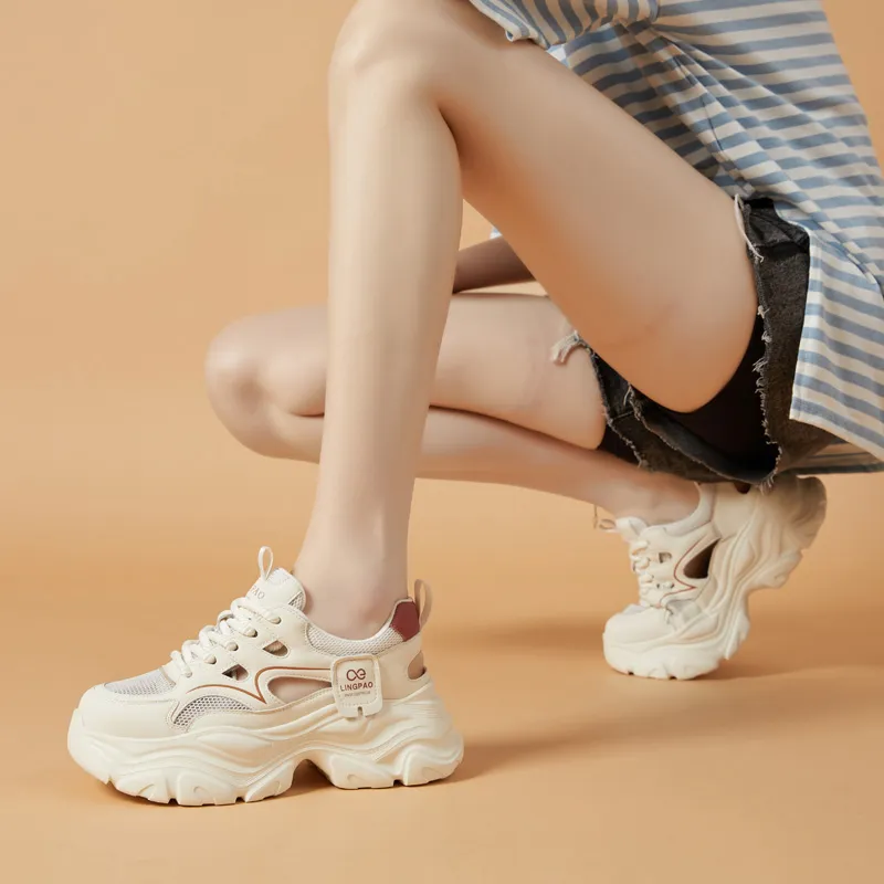 LINGPAO Lightweight Height Increasing Low-Top Chunky Sneakers Women's-22