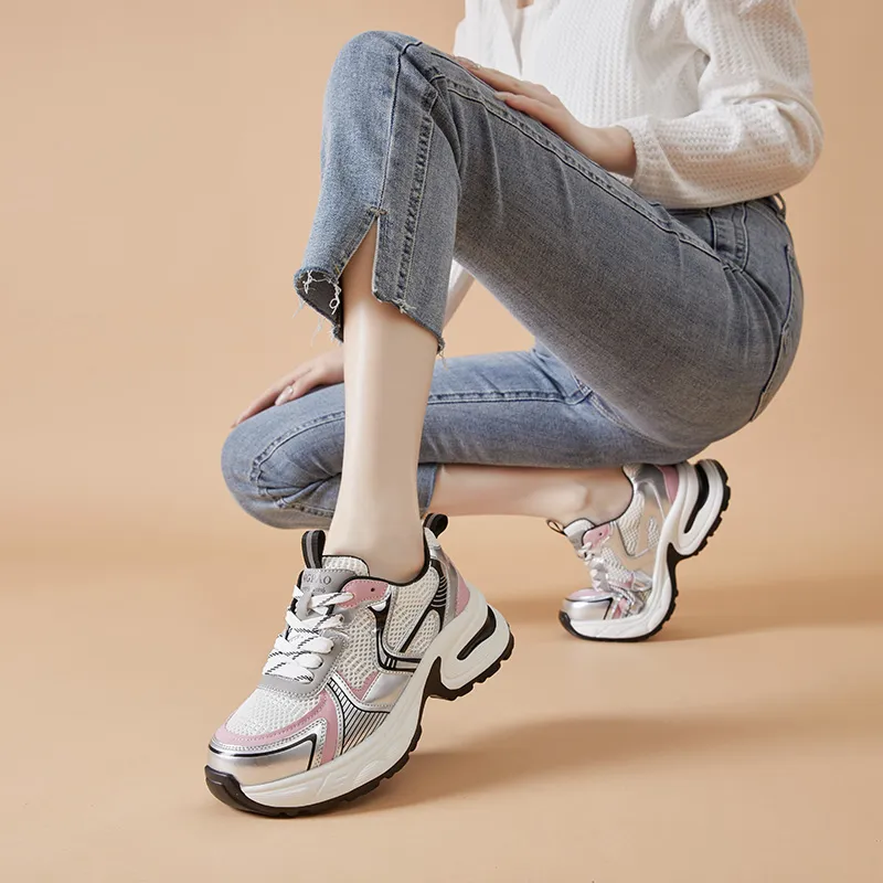 LINGPAO Breathable Height Increasing Low-Top Chunky Sneakers-9