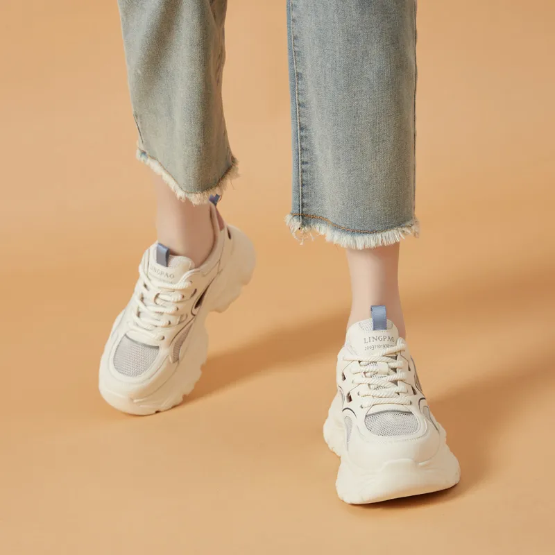 LINGPAO Lightweight Height Increasing Low-Top Chunky Sneakers Women's-9