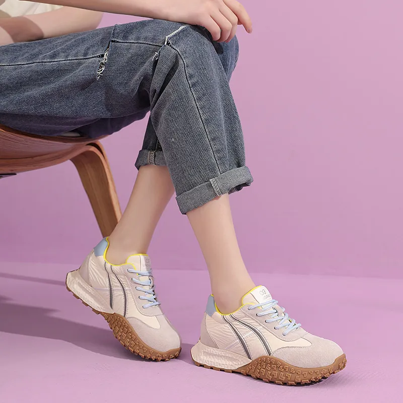 LINGPAO Slip Resistant Lightweight Height Increasing Low Top Casual Shoes Women's-4